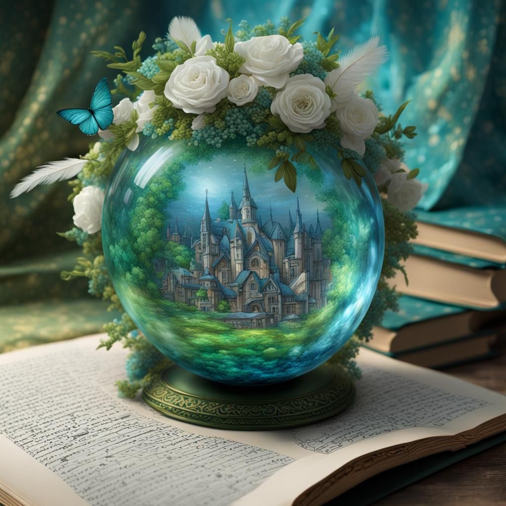 a Pie's painting with handwritten in a page in a very detailed book in Baby blue and Kelly green colors , very detailed ...