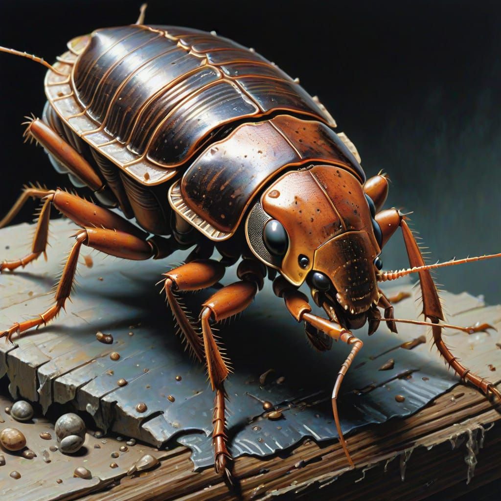 Cockroach Exoskeleton Macro in a Dark, Industrial Aesthetic