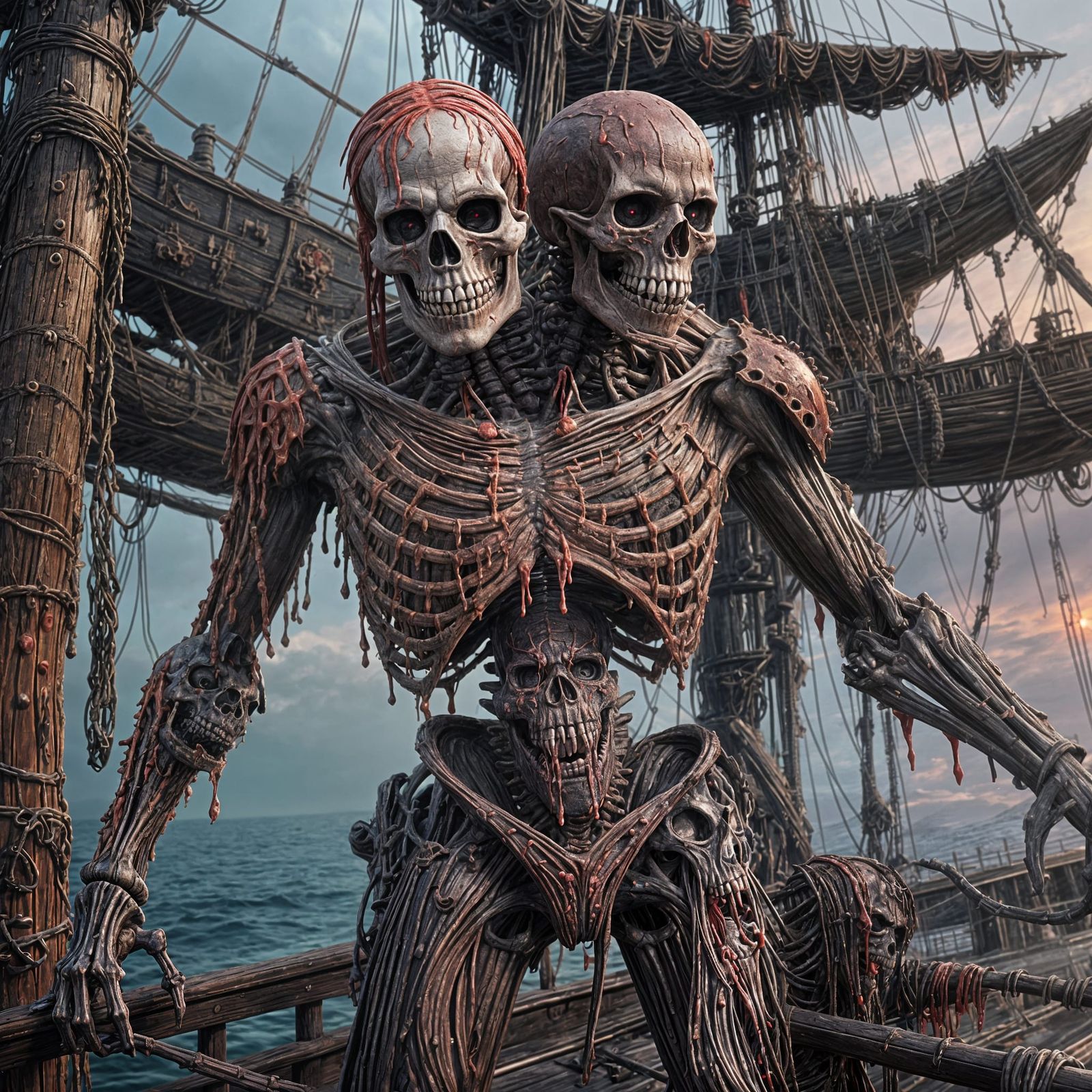 Undead Demonic Pirate Skeleton Zombie on Ship