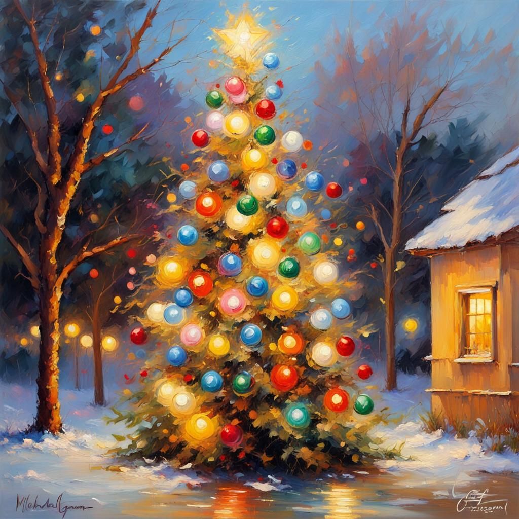 Impressionistic Christmas Tree Lights in Oil