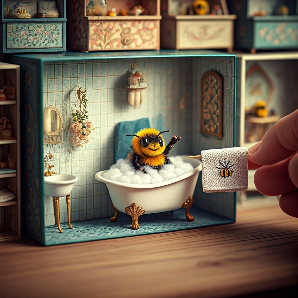 Bumblebee's Delightful Bubble Bath in Miniature Bathroom