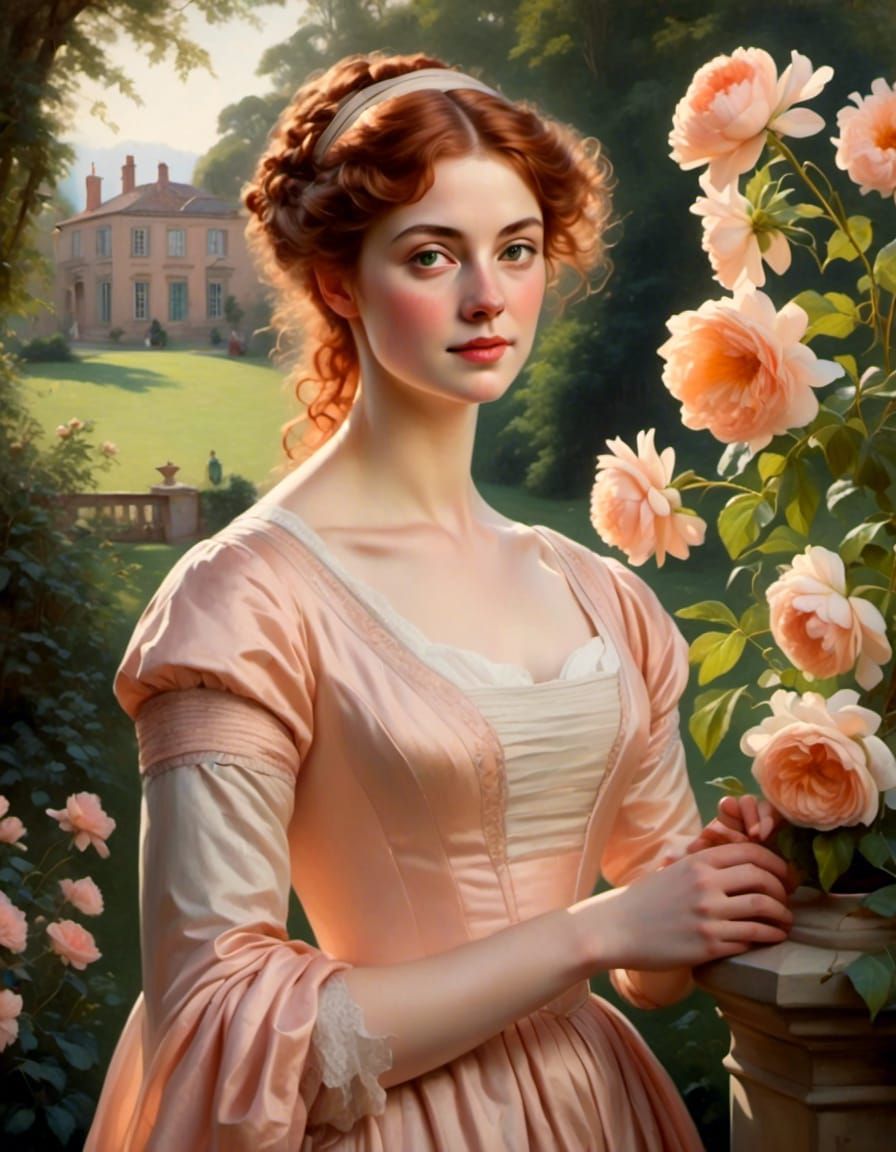 Regency Woman in Garden Portrait, Jane Austen Style