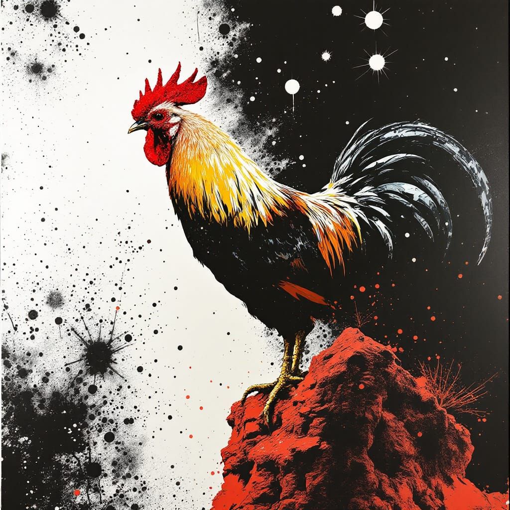 Rooster Portrait in Warhol & Longo Style