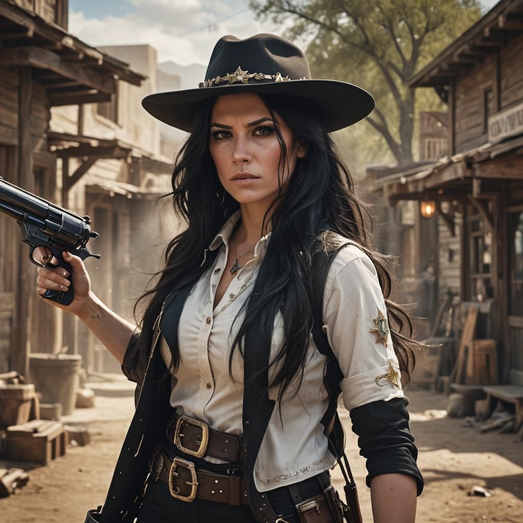 Gunslinger and Sheriff Face-Off in Detailed Matte Painting