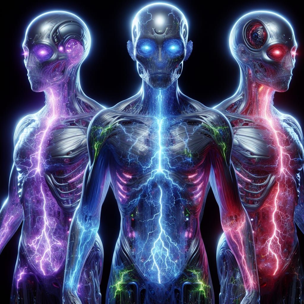 Electric Alien Humanoid in Holographic Sci-Fi Scene