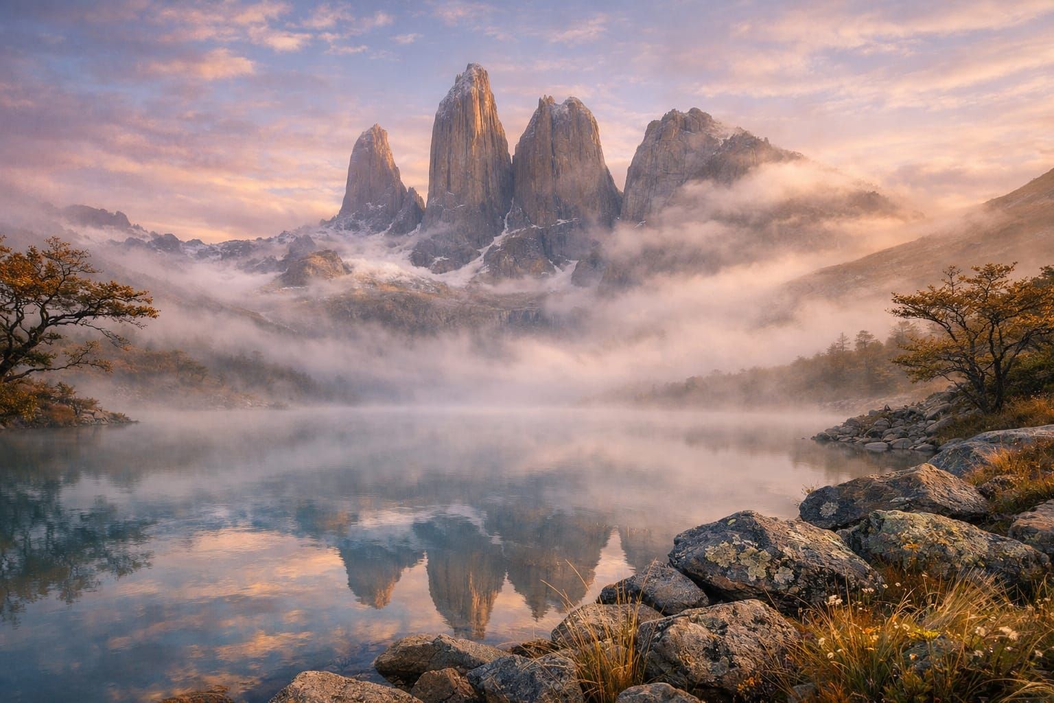 Ethereal Mist Over Torres del Paine Glacial Lake