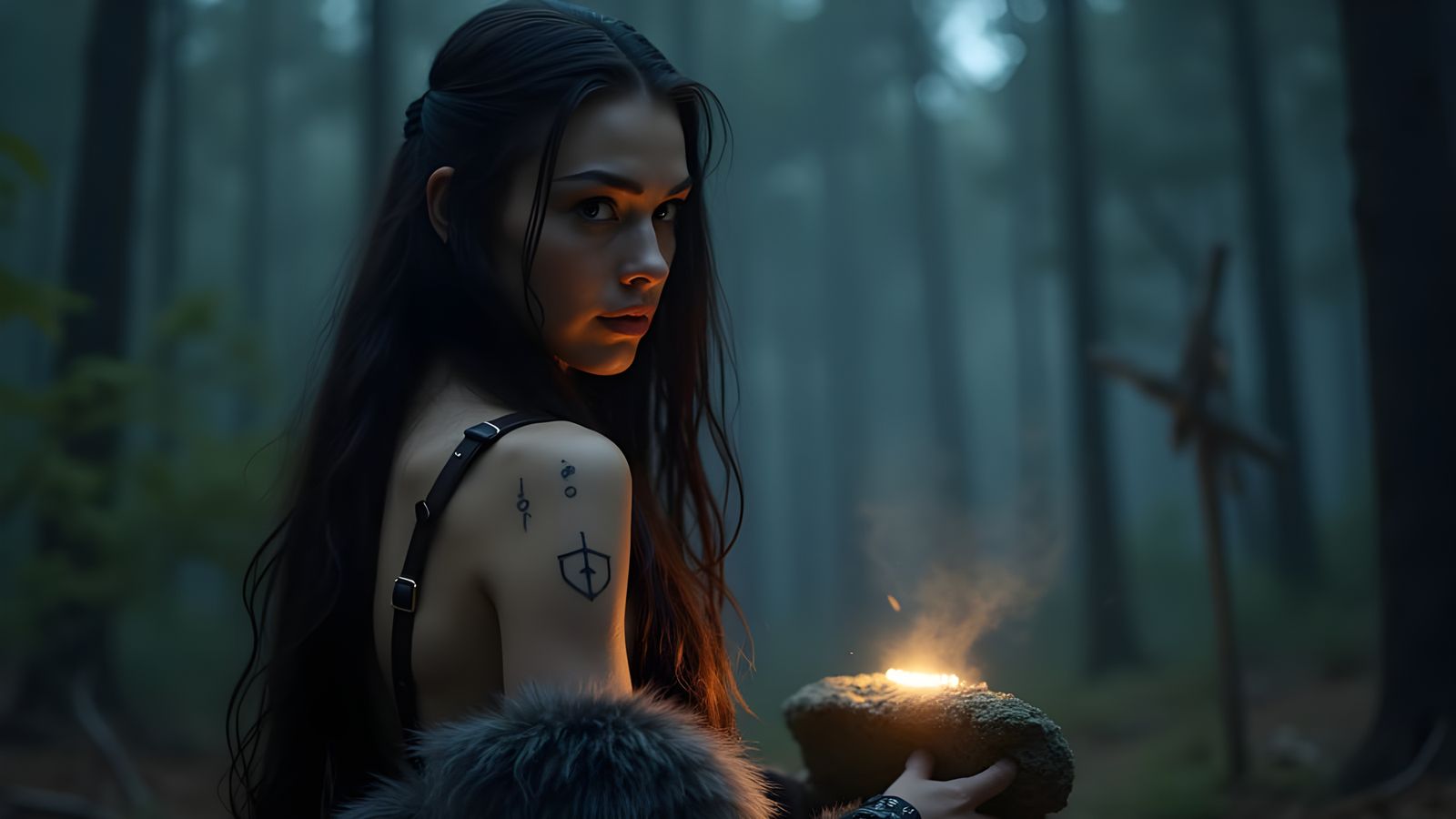 Norse Goddess Emerges from Twilight Forest