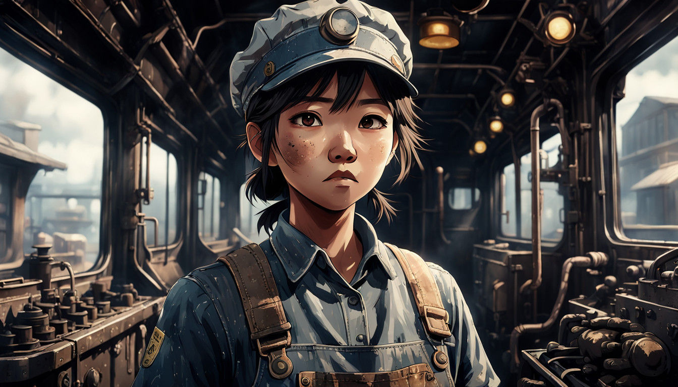 Sultry Industrial Worker Revealed in Cinematic Anime Style