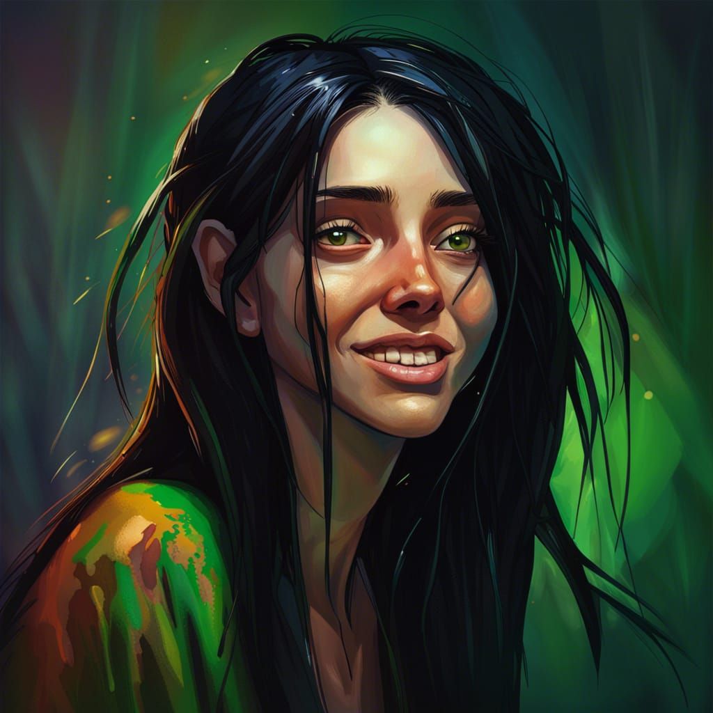 Hyperrealistic Image of a Smiling Starving Woman