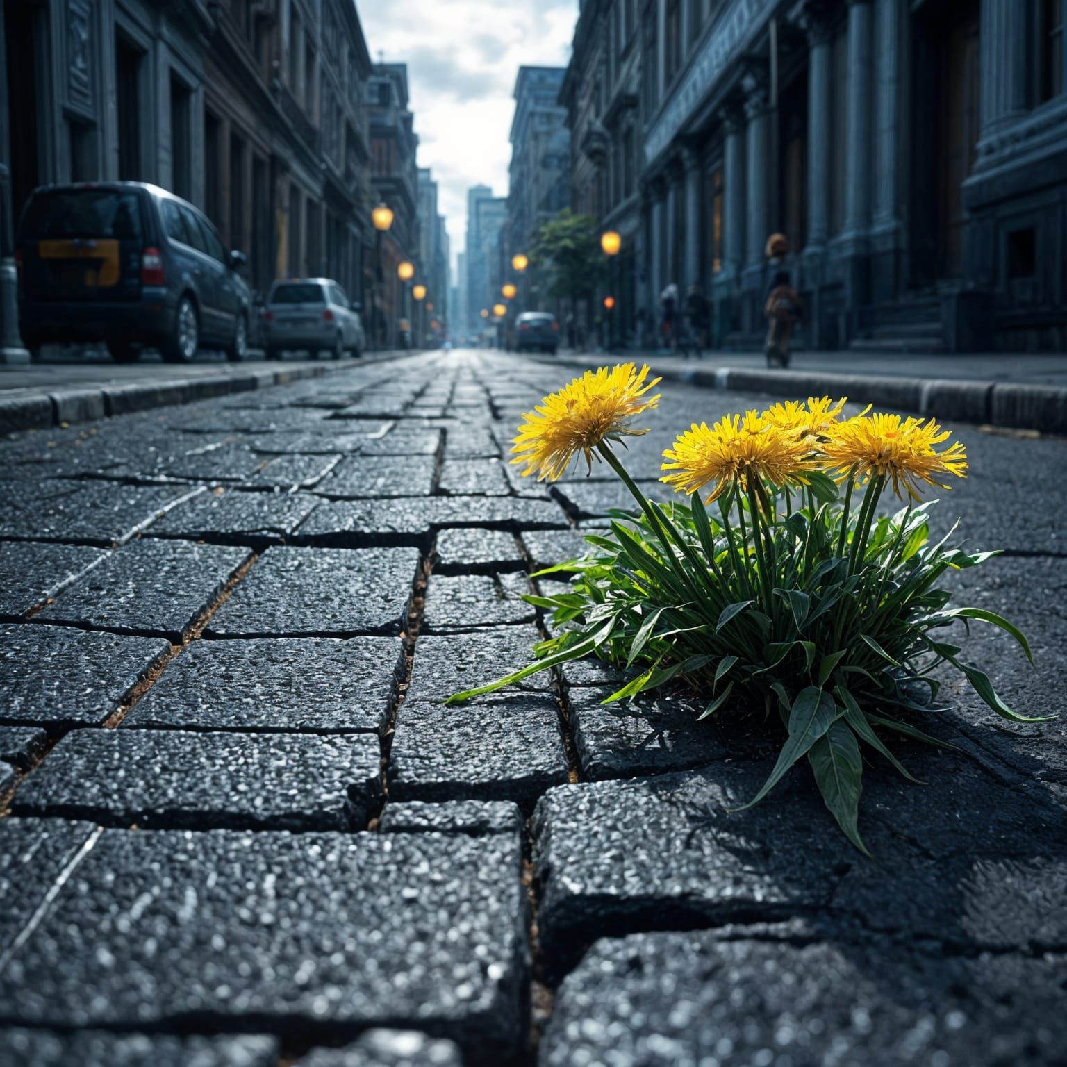 Dramatic Dandelions Bloom in Urban Splendor