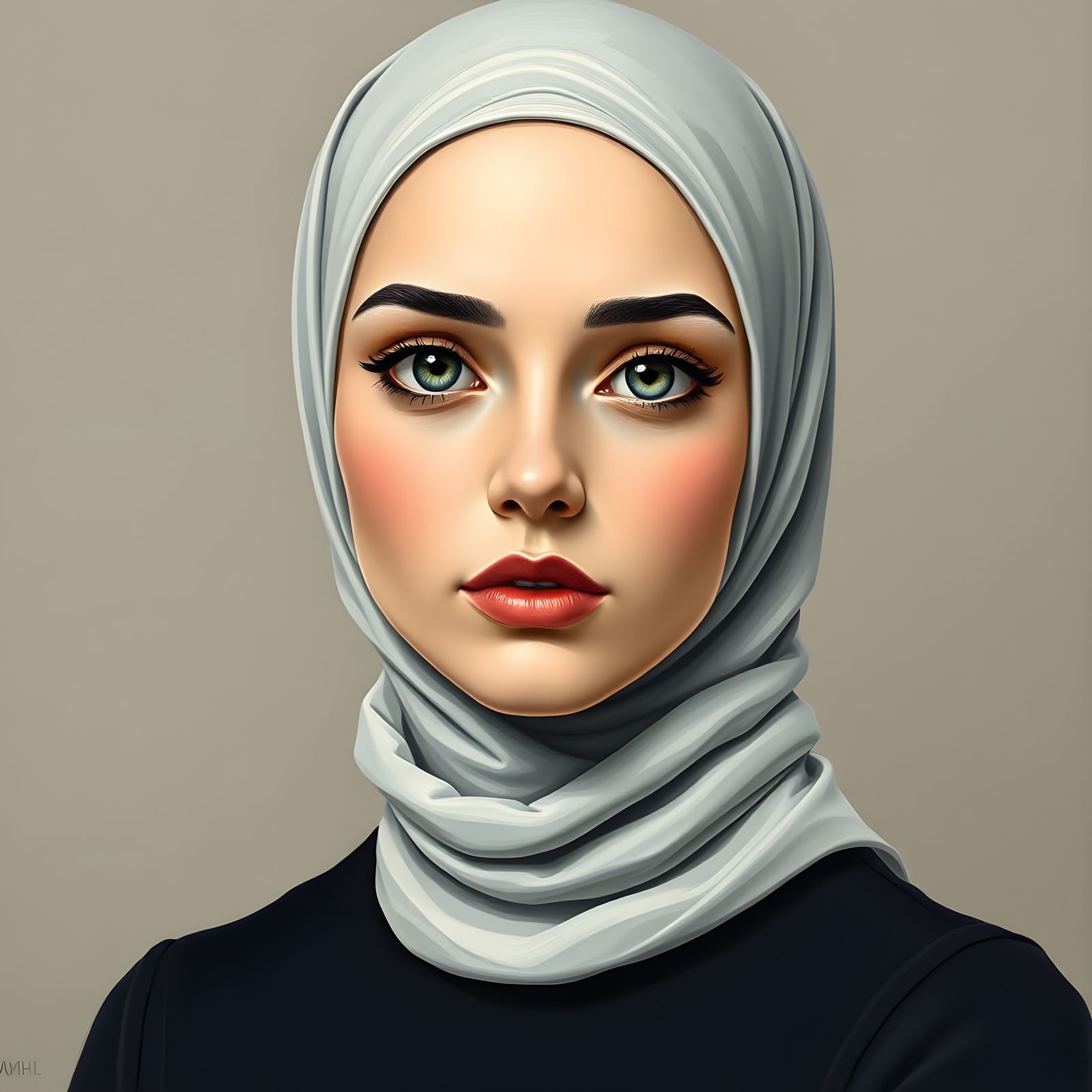 Elegant Hijabi Woman in Minimalist Oil Painting Style