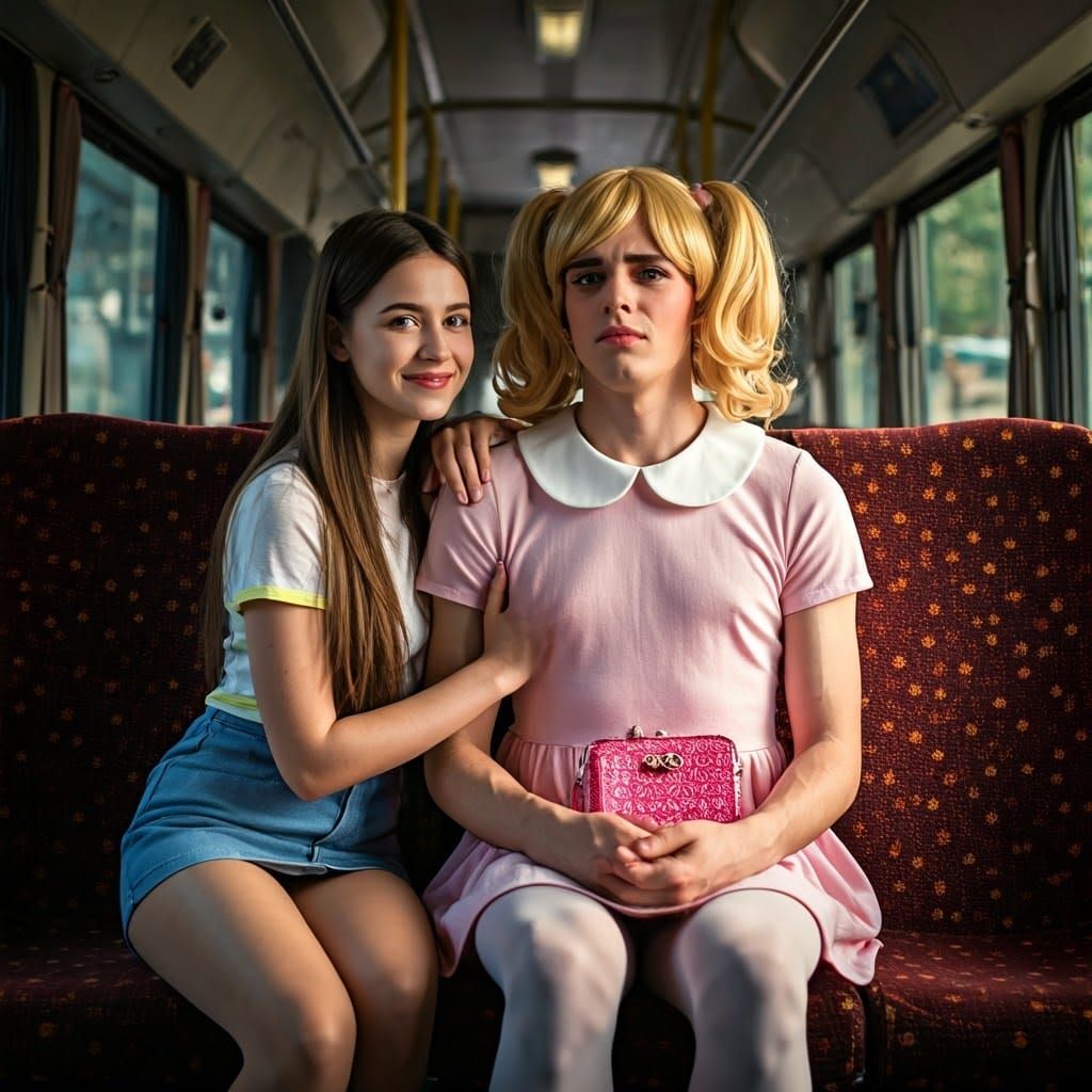 Young Woman Comforts Embarrassed Cross-Dressing Man in Cinem...