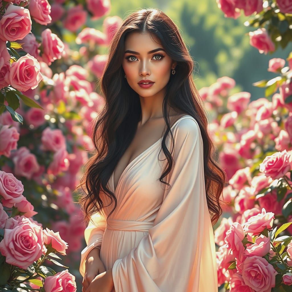 A soft, painterly portrait of a strikingly beautiful woman w...