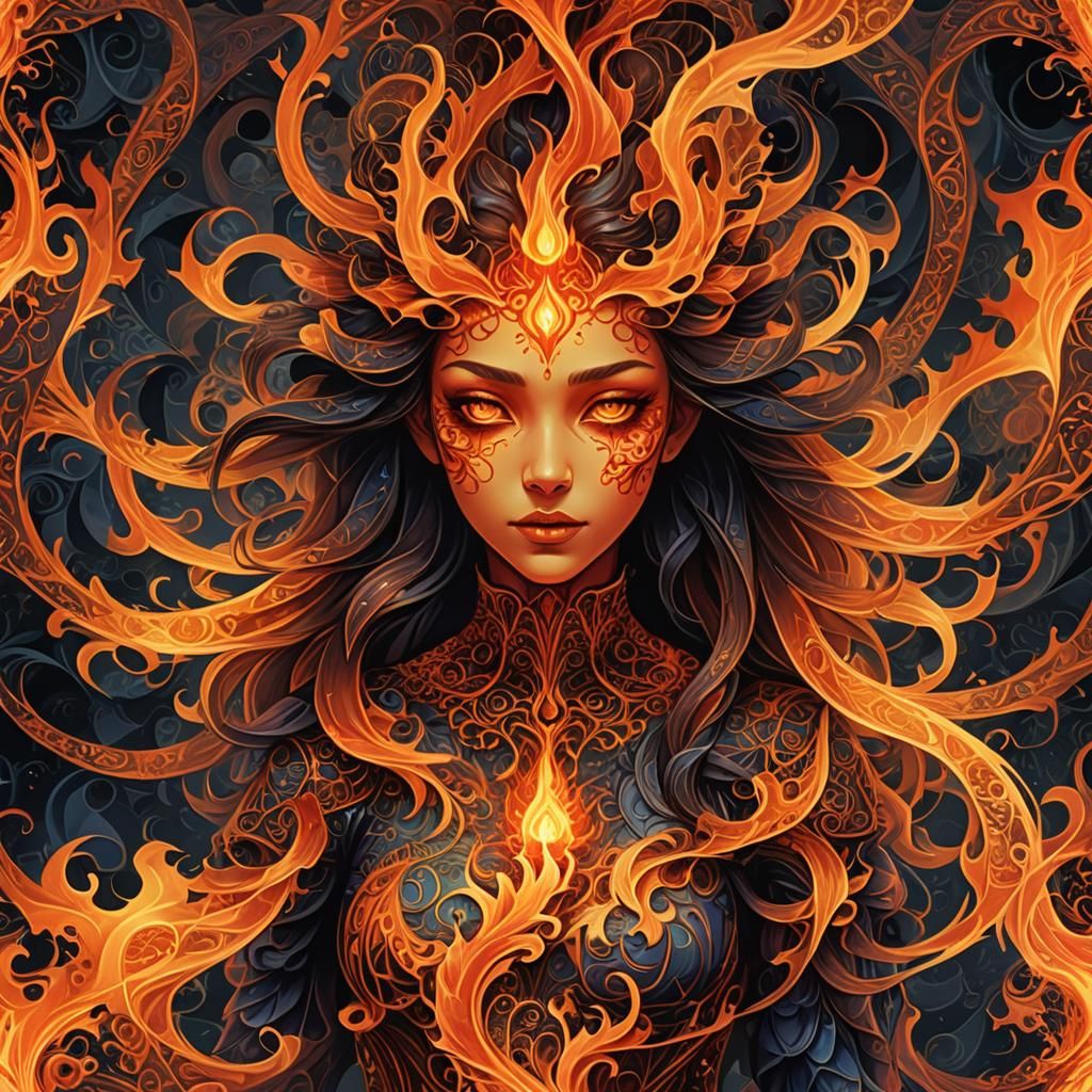 Incandescent Flame Demon in Fractal Art Style