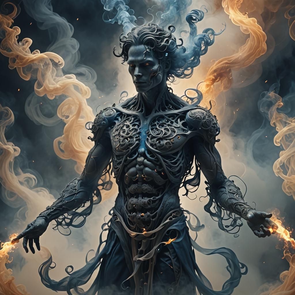 Ethereal Smoke Humanoid in a Mystical Landscape