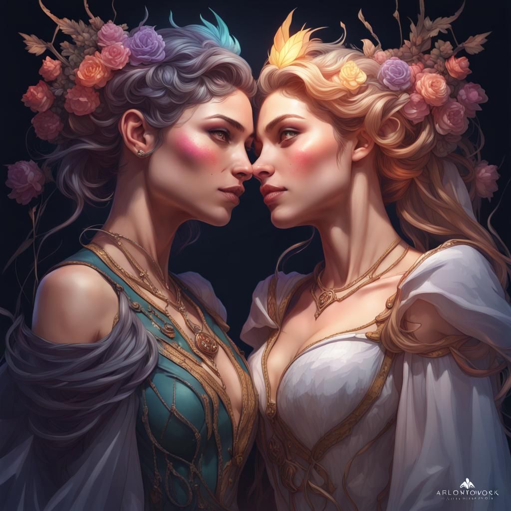 Light and Darkness: Fairytale Lesbian Couple Portrait