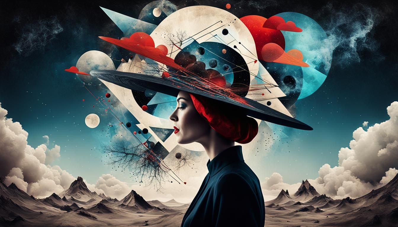 Surreal Woman in Space with Abstract Elements