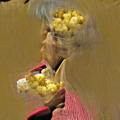 Blonde Woman Enjoys Eating Popcorn