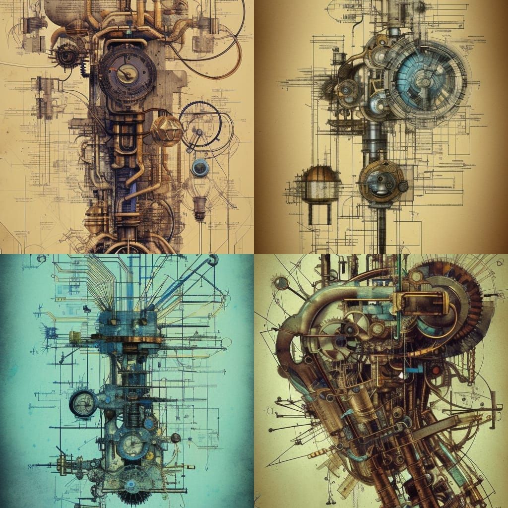 Steampunk Coral Schematic Diagram, Detailed Scientific Illus...