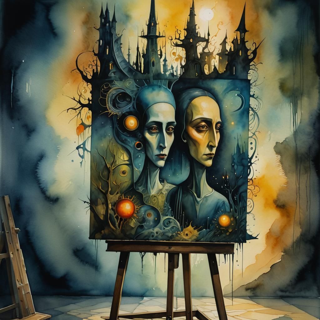 Dreamlike Surrealist Painting on Easel