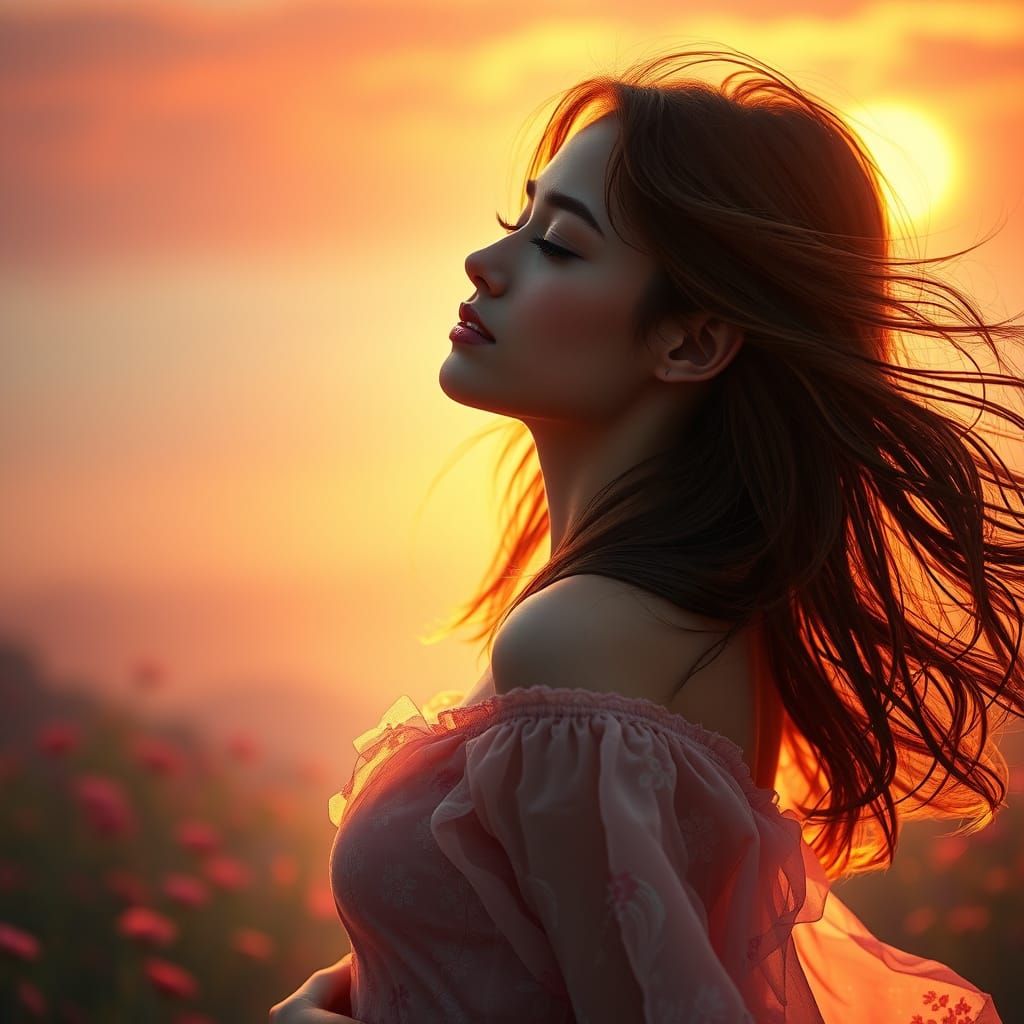 Romantic Ethereal Scene of a Young Woman in Passionate Love