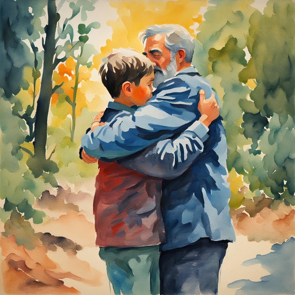 father and son hugging