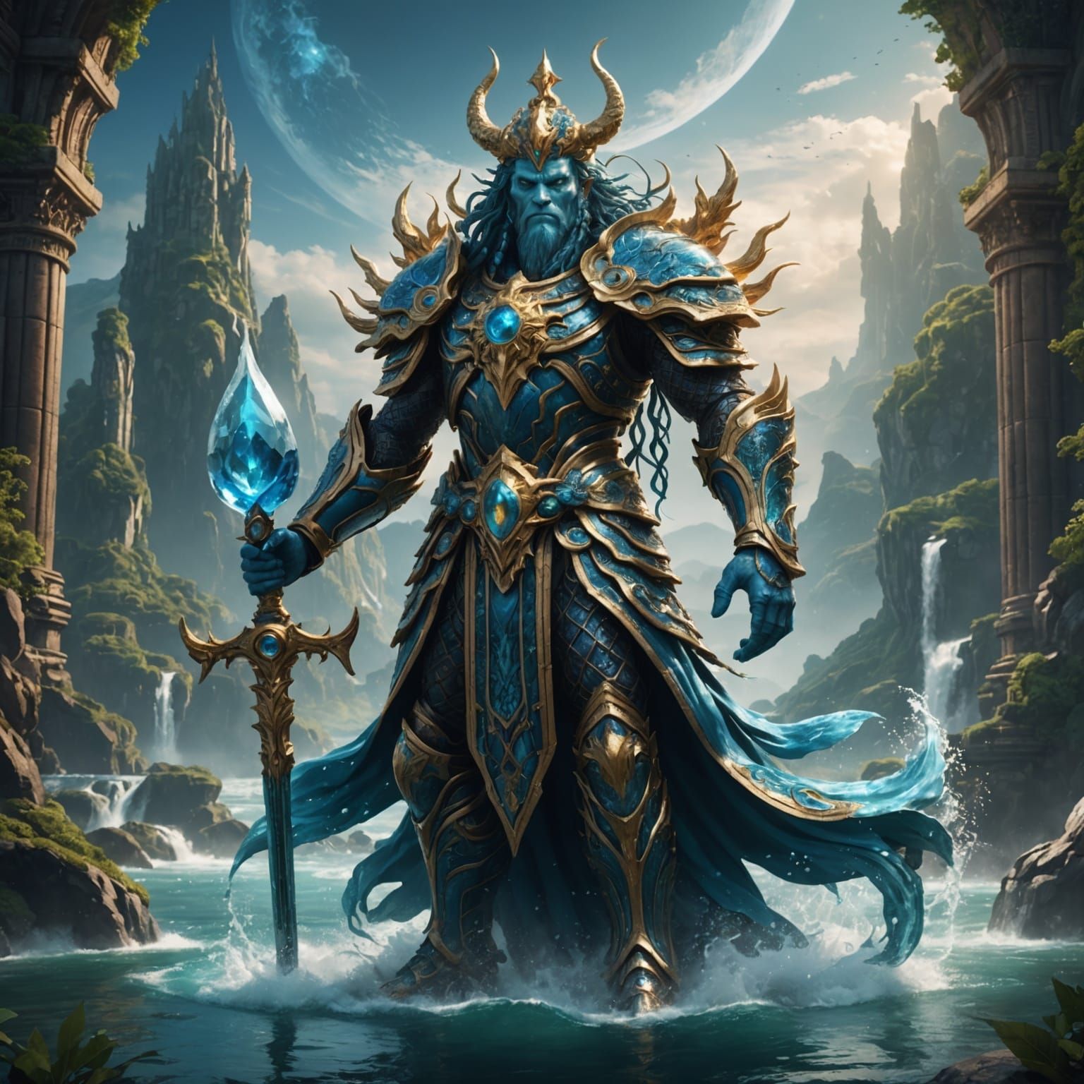 Detailed Painting of a Celestial Water Deity