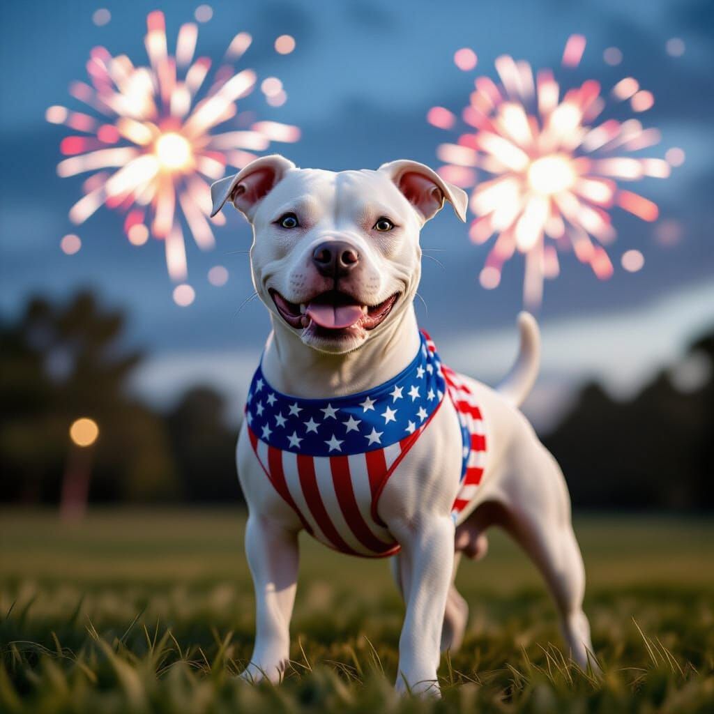 Patriotic Pit Bull Celebrates Independence Day Fireworks