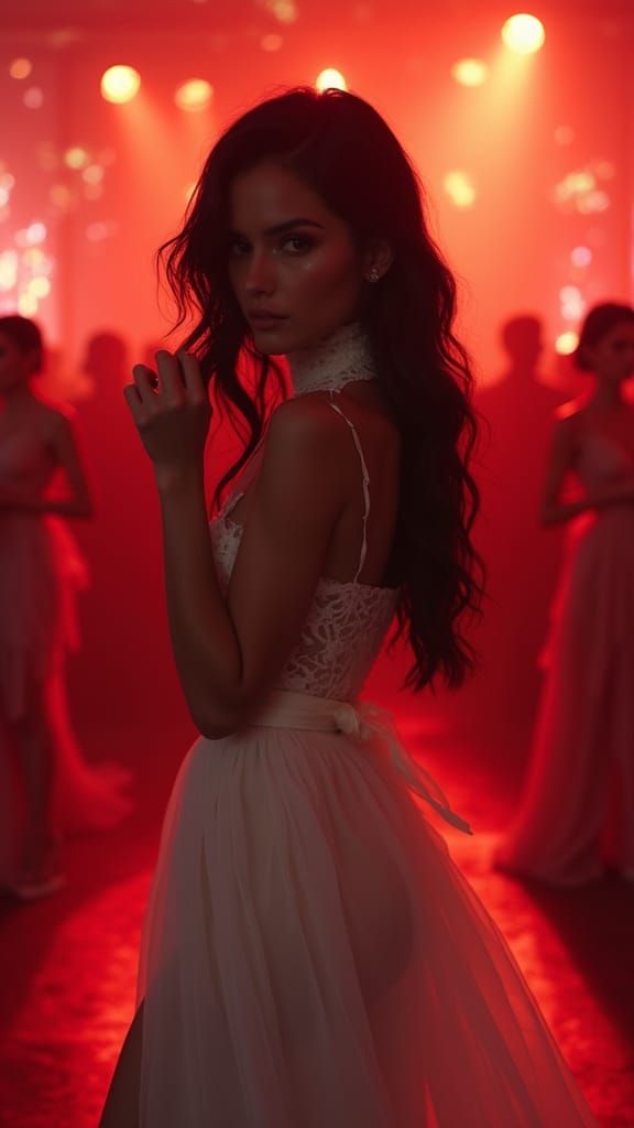 Elegant Woman in Midnight Ballroom