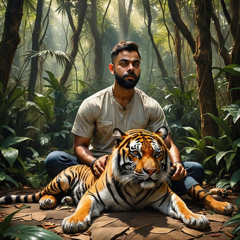 Virat Kohli and Bengal Tiger in Jungle Setting