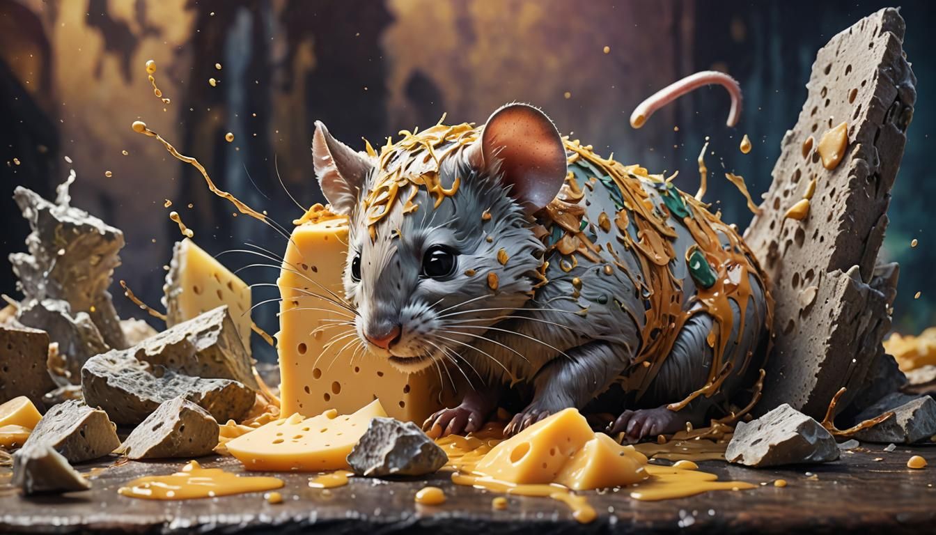 maus aus käse, splash art, concept art, mid shot, intricately detailed, color depth, dramatic, , side light, colorful ba...