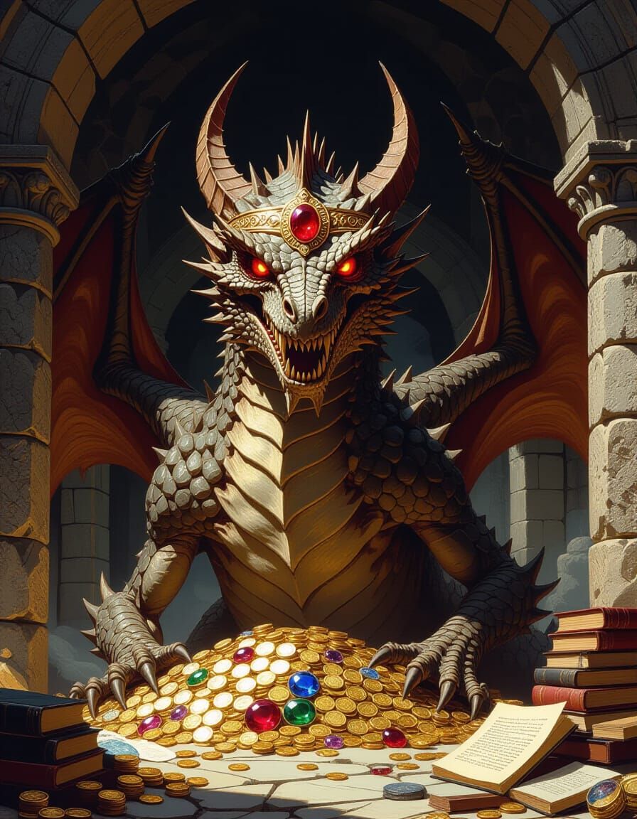 Undead Dracolich Guards Fiery Treasure Hoard