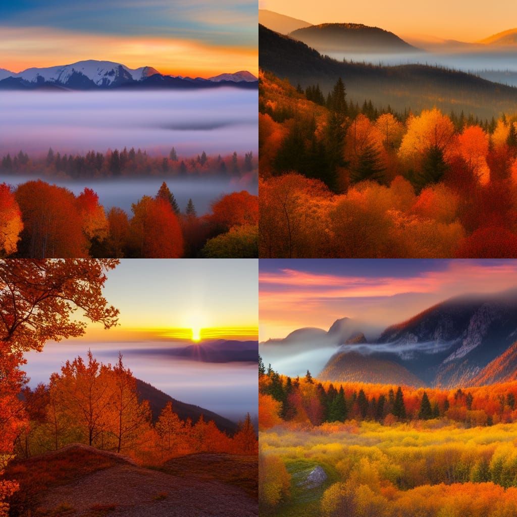 Fall Sunrise Over Misty Mountains
