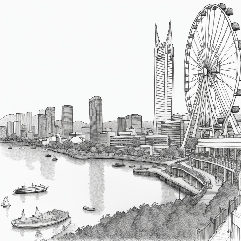 Yokohama Bayside View in Doodle Art
