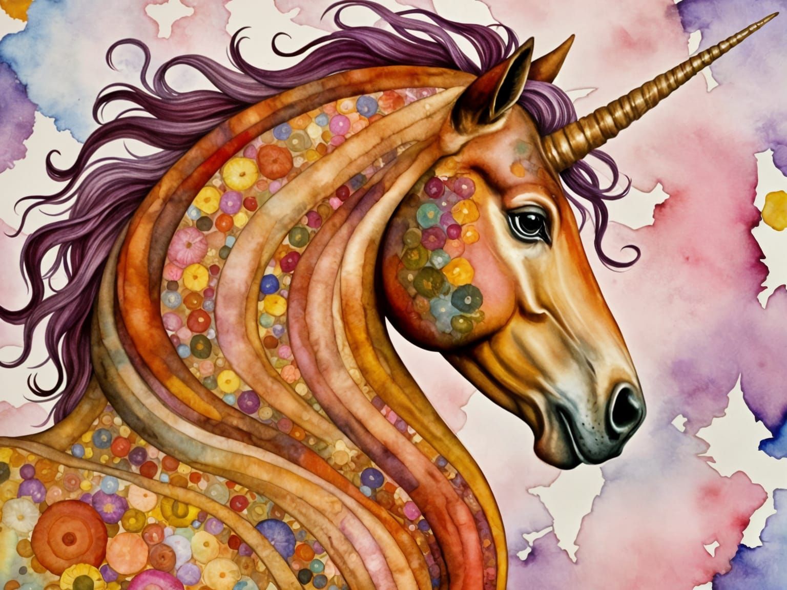 Appaloosa Unicorn in Vibrant Watercolor Collage Style