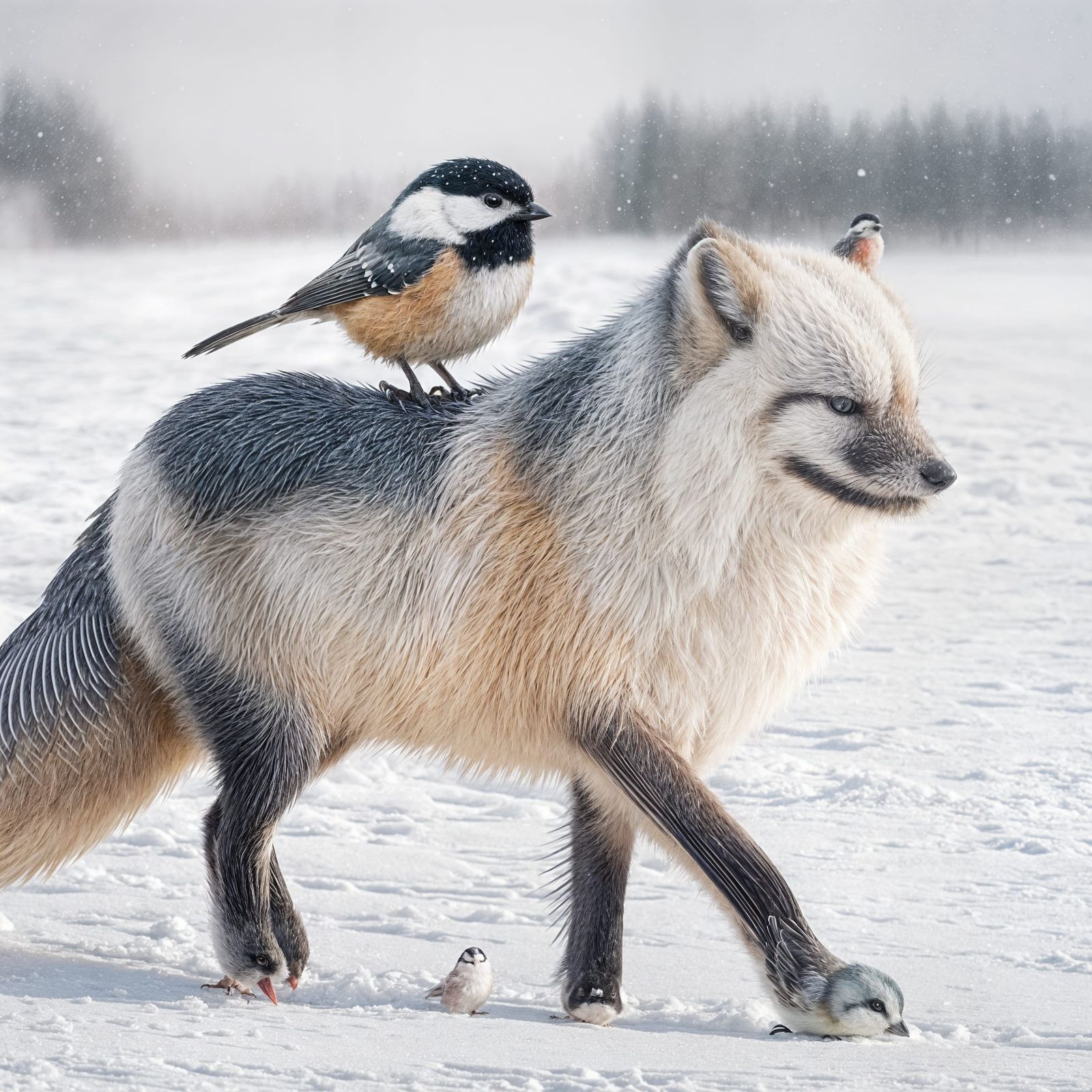 Chickadee and Arctic Fox: A Winter Morning Film Still