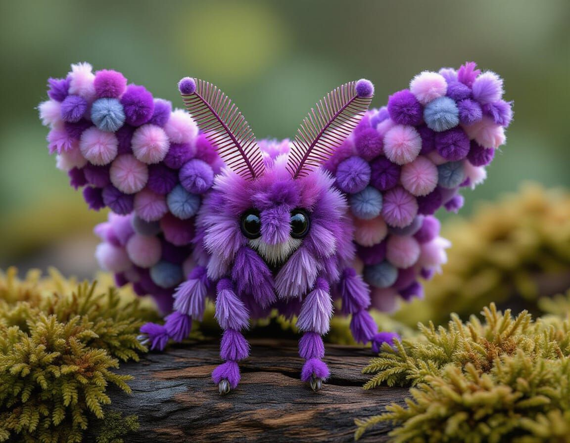 Close-up of a Purple Pompom Moth in Magical Realism