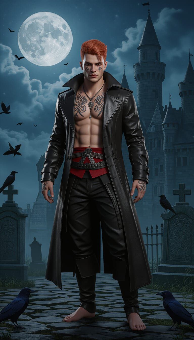 Gothic Portrait of Tattooed Man at Sinister Castle