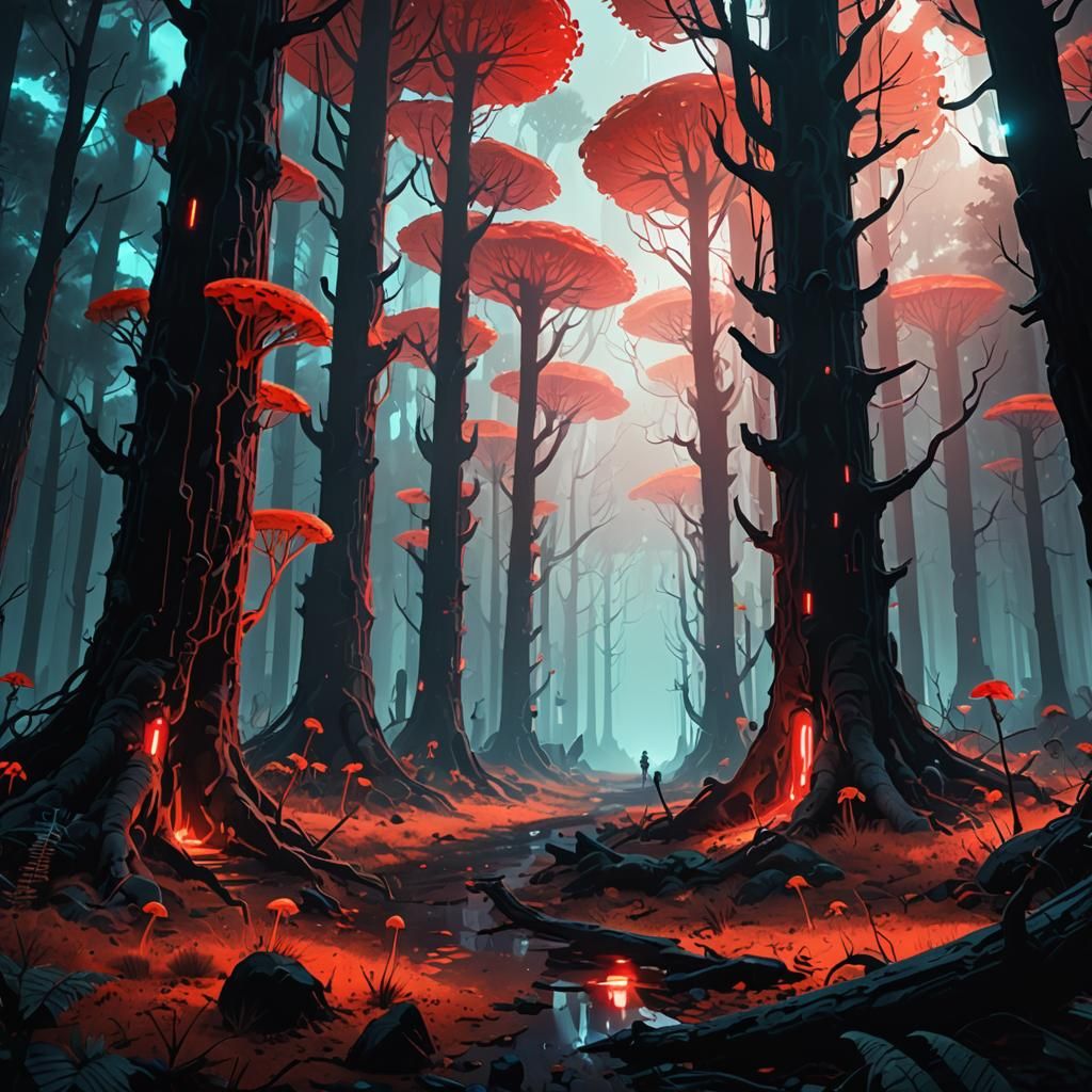 Glowing Martian Forest in Sci-Fi Concept Art
