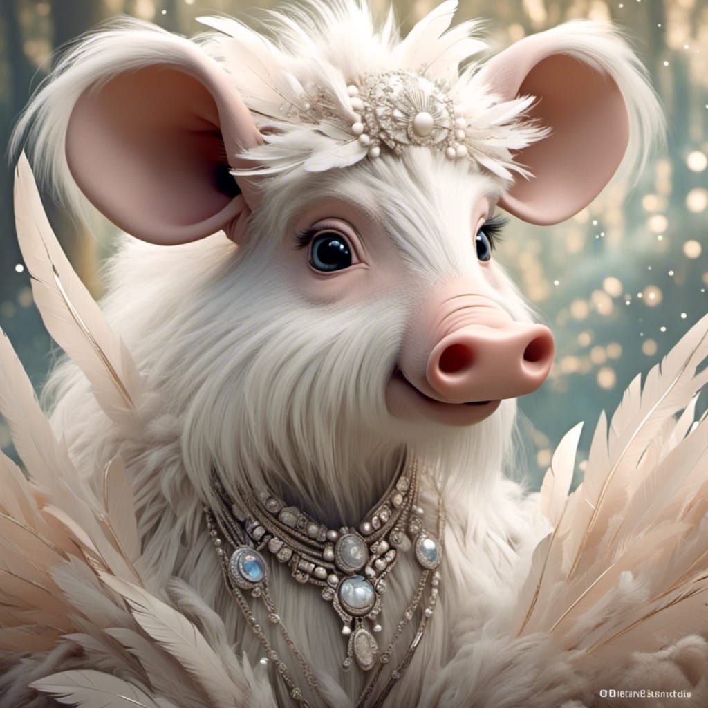 Adorable Long-Haired Warthog with Feathers