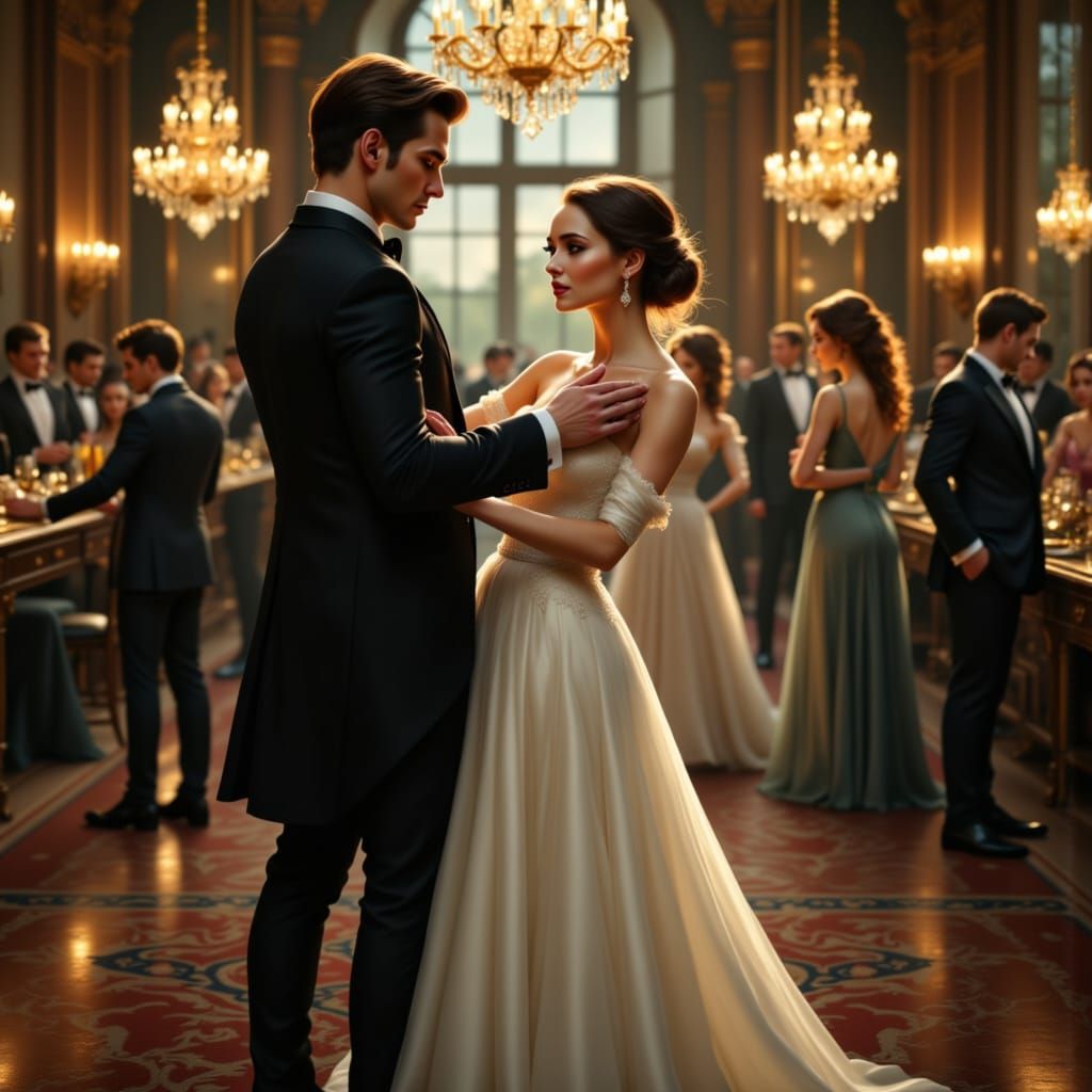 Elegant Ballroom Dance in the Style of Egon Schiele