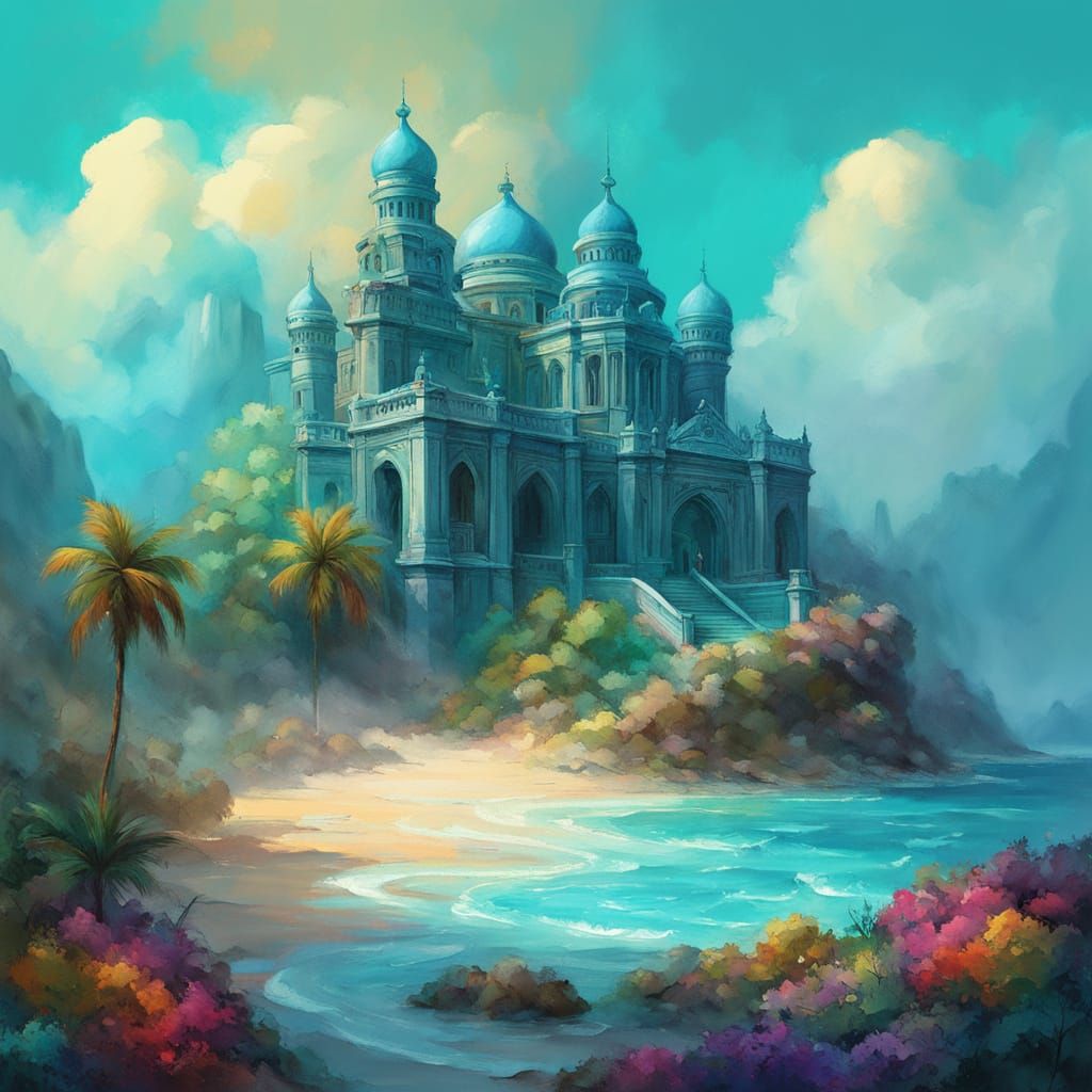 Tropical Beach Sandcastles: Detailed Matte Painting