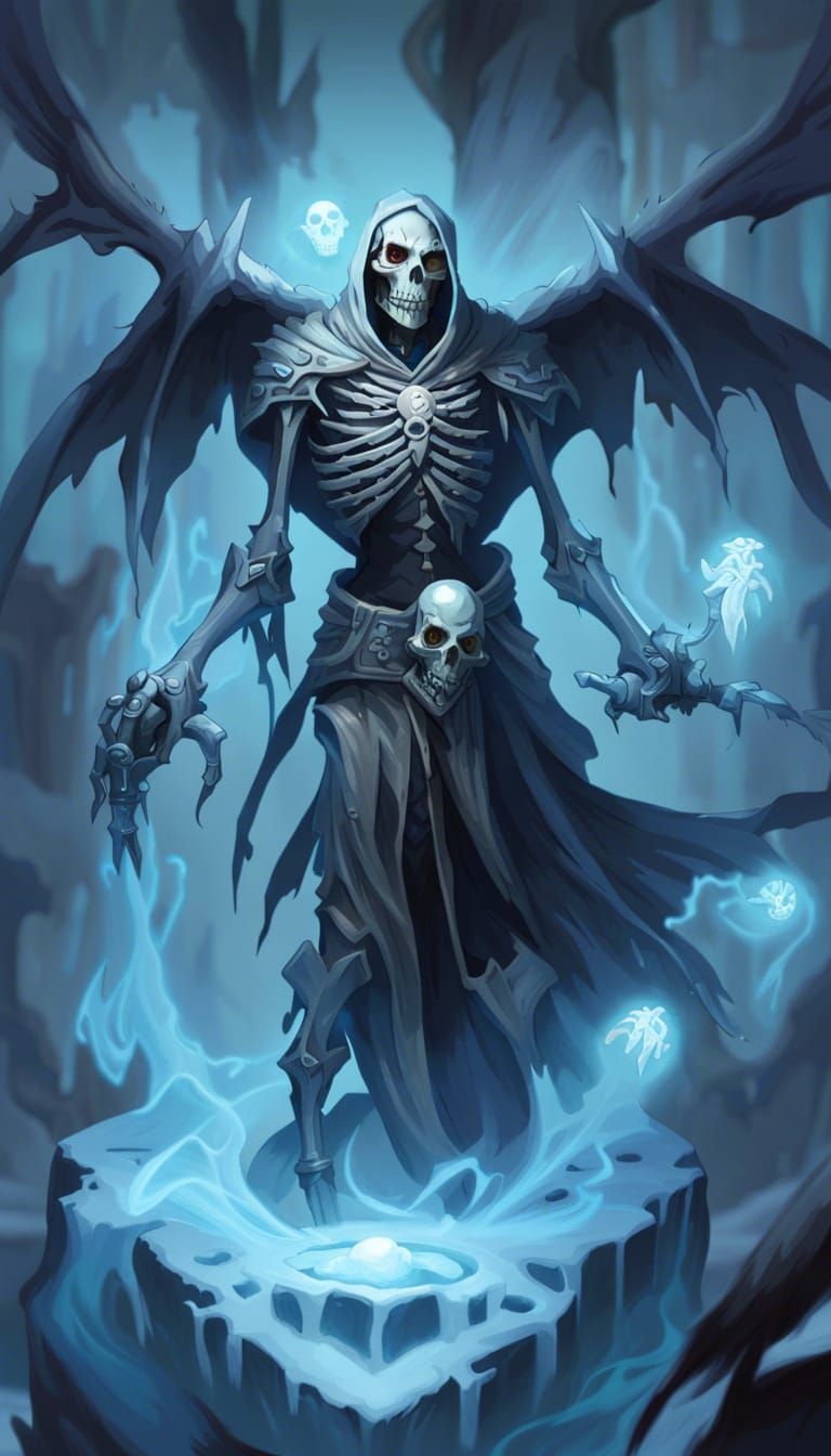 Undead Skeleton Wielding Ice Magic Under Unholy Light