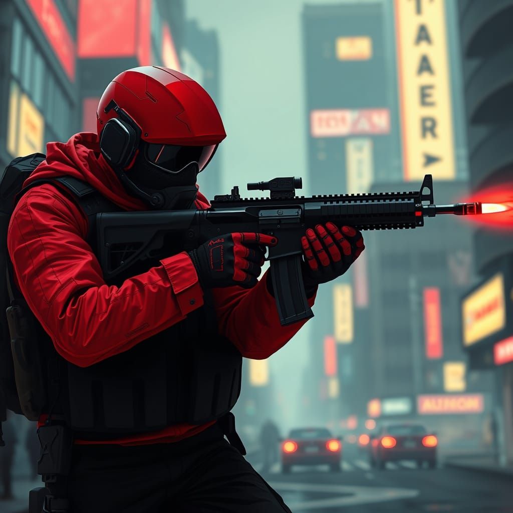 Red Stickman as Black Ops Soldier in Cyberpunk Noir