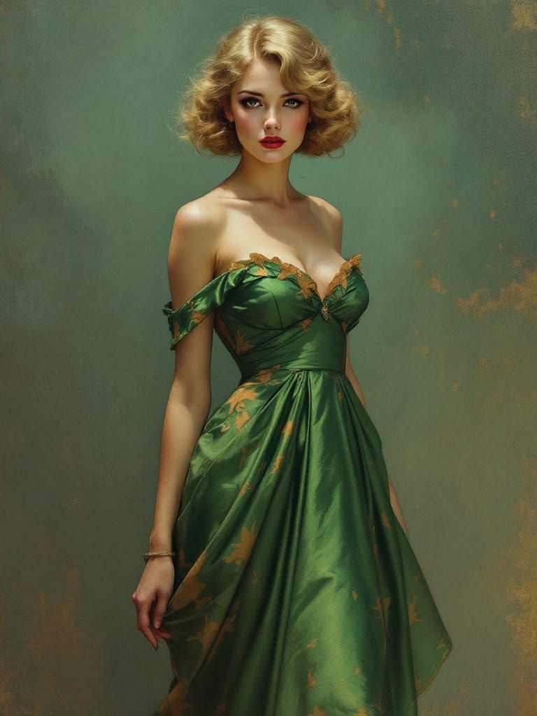 1950s Pin-Up Woman in Mandarin Dress, Tonalist Style