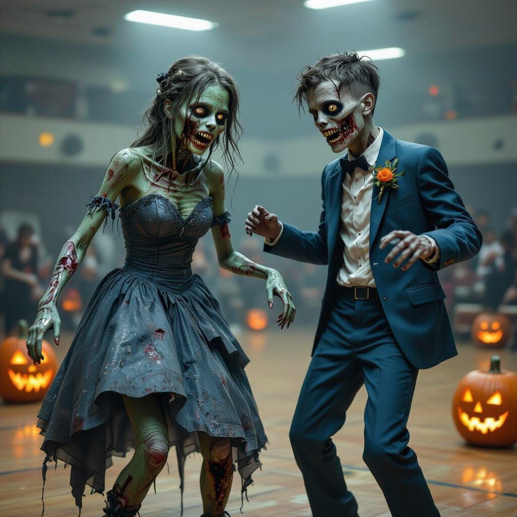 Zombie Prom Couple Dancing in Gothic Horror Style