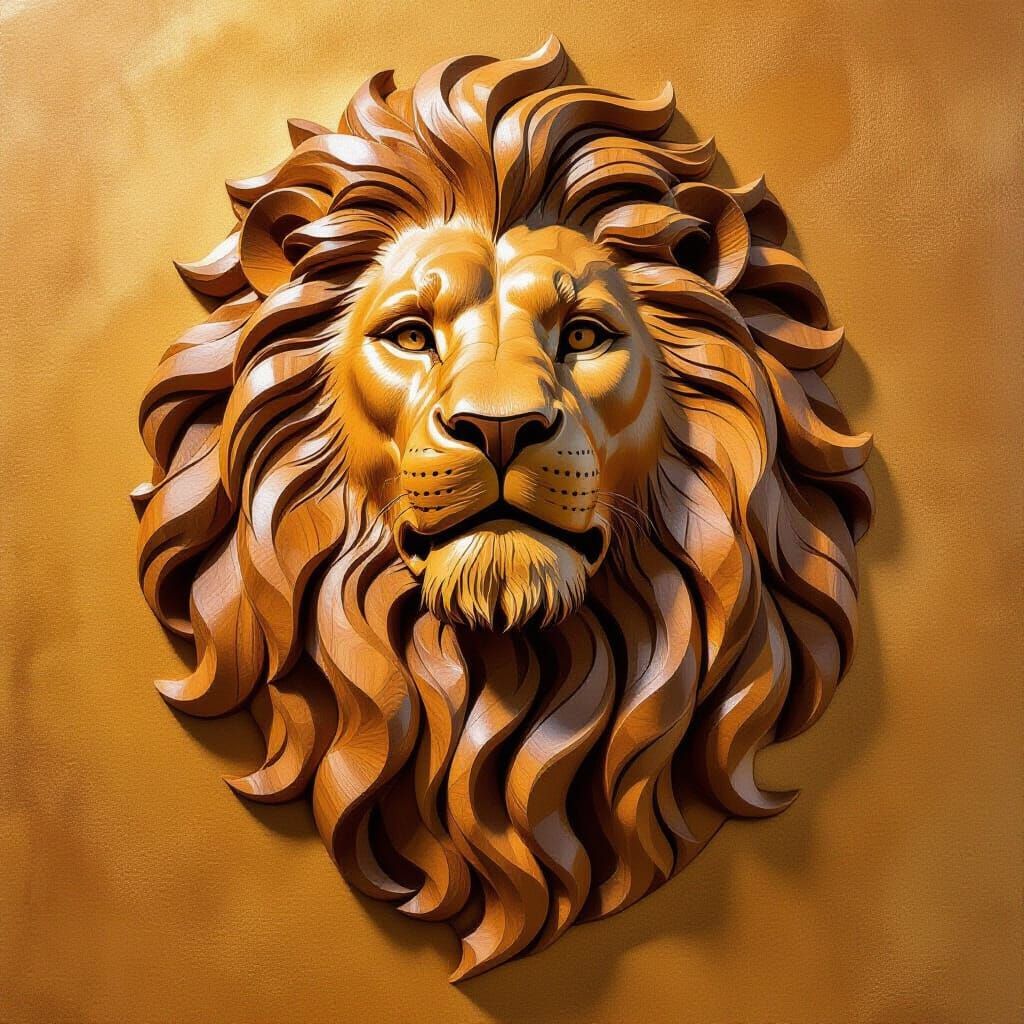 Majestic Wooden Lion Sculpture