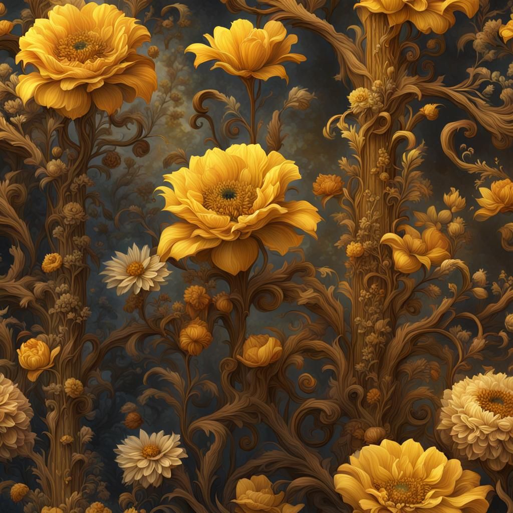 Detailed Matte Painting of Yellow Flowers