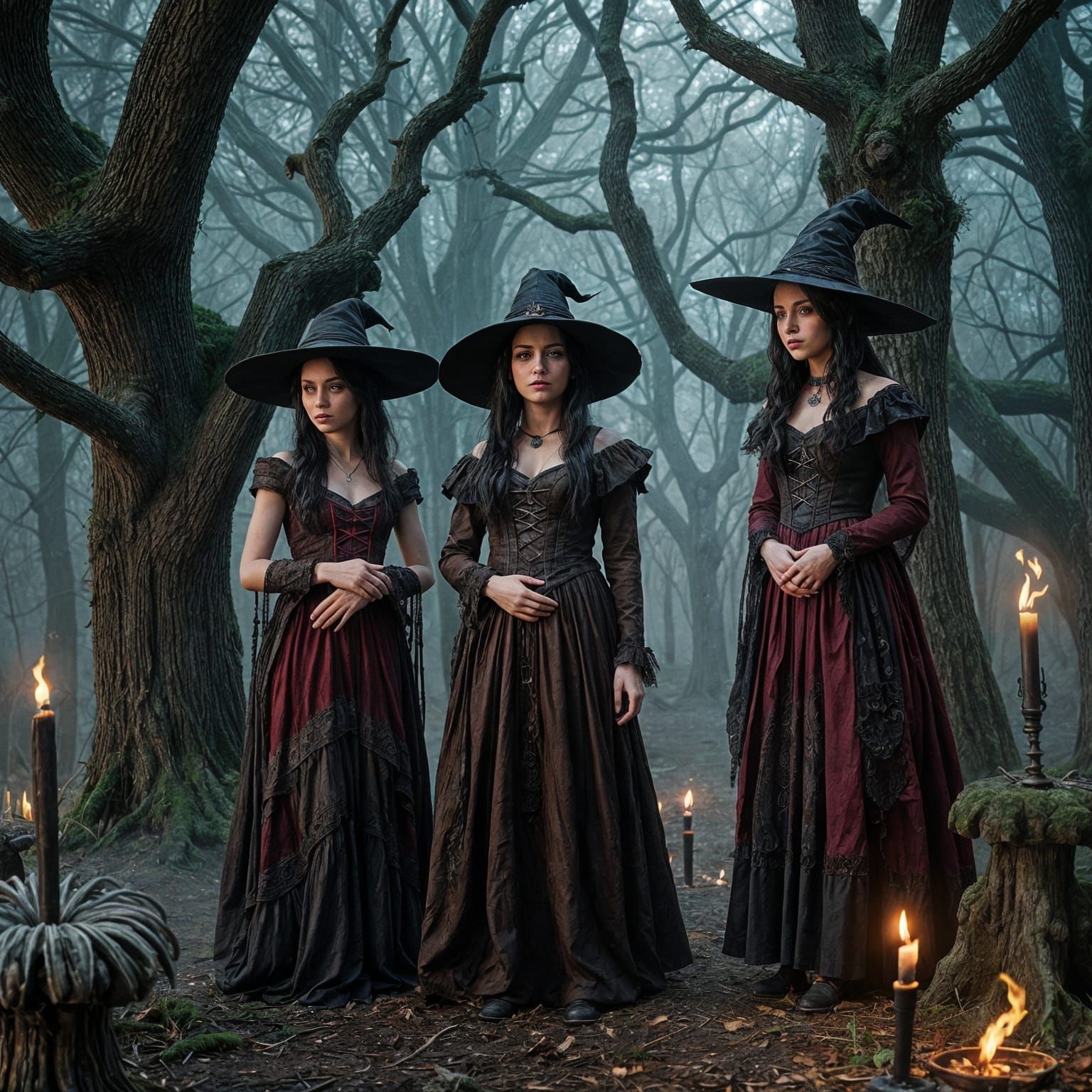 Surreal 17th-Century Witches Amidst a Haunting Wooded Glade ...
