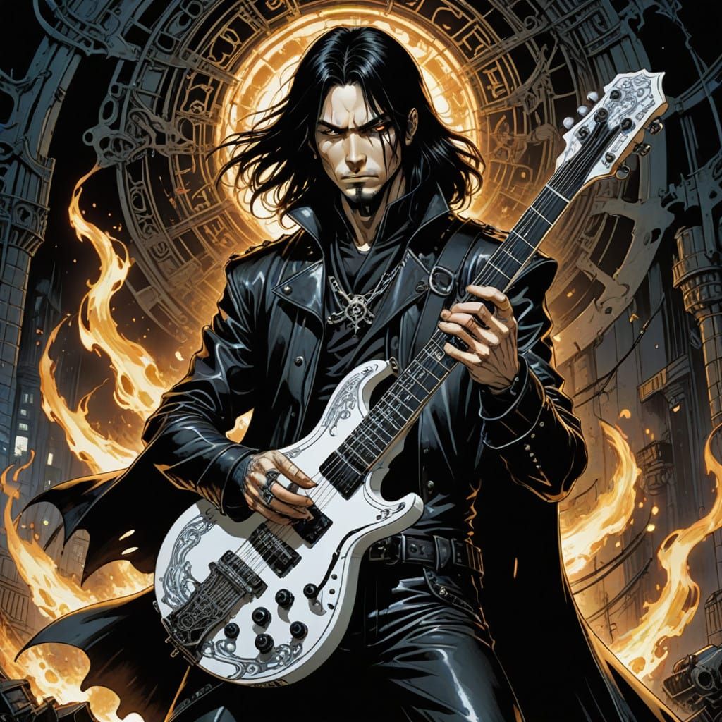 Anime Dark Fantasy Bard Rocks Lute with Mystic Fury